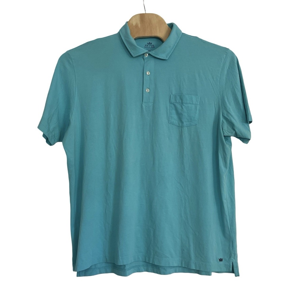 Peter Millar Men's Golf Short Sleeve Polo Shirt Blue Size XXL 2XL Cotton Blend